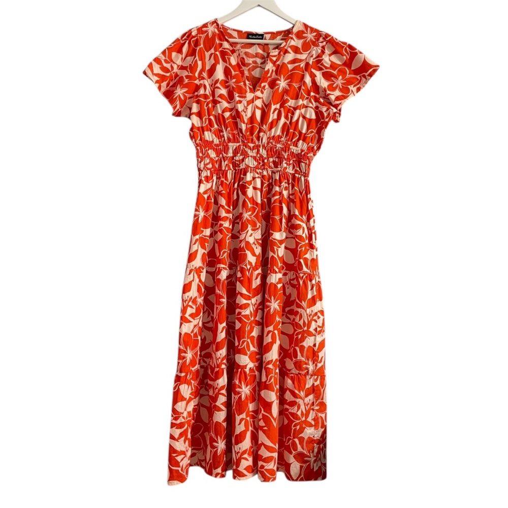 Meadow Rhodes orange floral tiered midi dress